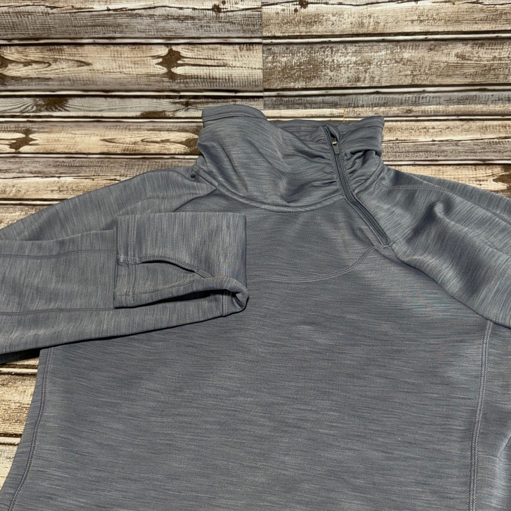 Athleta Gray Space Dye Funnel Neck Fleece Pullover Thumbholes Womens Medium